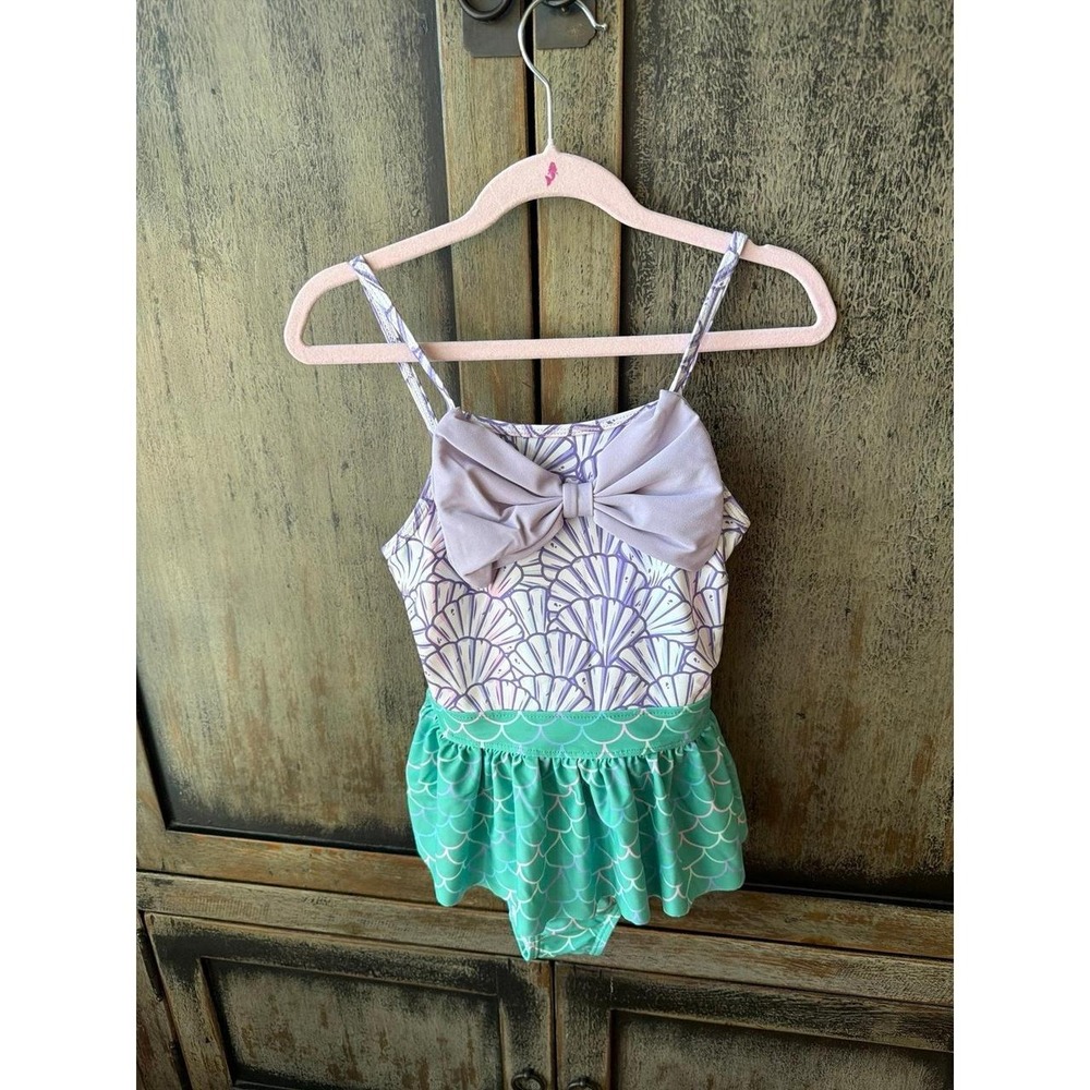 RuffleButts Girls UPF50+ Big Bow Skirted One Piece Swimsuit mermaid 8